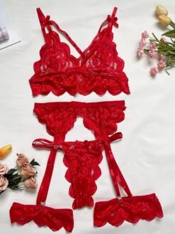 Women's Sexy Lingerie Sexy Bodies Costumes 4 Pieces Flower Fashion Romantic See Through Xmas Party Christmas Valentine's Day Polyester Straps Sleeveless Adjustable Including Garter Belts Summer Spring -Deals The Sexy Bra Store fxcqud1677148747981