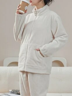 Women's Fleece Pajamas Sets Pure Color Warm Fashion Plush Home Daily Bed Flannel Warm Breathable Stand Collar Long Sleeve Cardigan Pant Fall Winter 13 Women's Fleece Pajamas Sets Pure Color Warm Fashion Plush Home Daily Bed Flannel Warm Breathable Stand Collar Long Sleeve Cardigan Pant Fall Winter -Deals The Sexy Bra Store fxvgur1694164394019