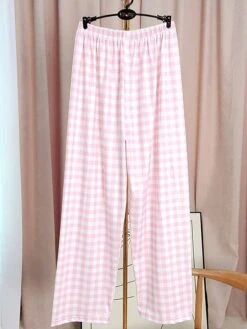 Women's Loungewear Pants Grid / Plaid Fashion Casual Soft Home Daily Bed Nylon Breathable Long Pant Pant Pocket Summer Fall Black Light Green