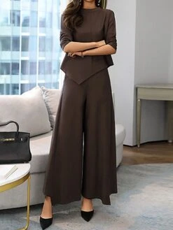 Women's Plus Size Loungewear Sets Pure Color Fashion Casual Comfort Home Street Daily Cotton Breathable Crew Neck Long Sleeve T Shirt Tee Pant Pocket Fall Winter Black Brown -Deals The Sexy Bra Store fzxobb1694162362305