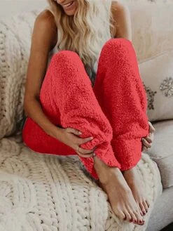 Women's Fleece Pajamas Pants Pure Color Fashion Simple Casual Street Date Airport Flannel Breathable Long Pant Elastic Waist Fall Winter Black Pink -Deals The Sexy Bra Store gabnco1691392648216