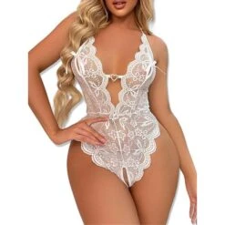 Women's Sexy Bodies Teddies & Bodysuits Pure Color Lovers Hot Home Bed Valentine's Day Spandex Breathable Plunging Neck Sleeveless Backless Summer Spring Black White -Deals The Sexy Bra Store gawrsu1686213282775
