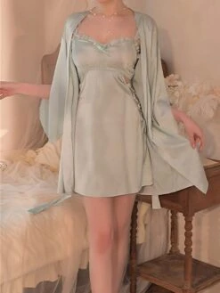 Women's Satin Silk Bathrobe Nightgown Nightshirt Dress 2 Pieces Pure Color Casual Comfort Soft Home Bed Breathable V Wire Long Sleeve Hole Fall Winter Black White 36 Women's Satin Silk Bathrobe Nightgown Nightshirt Dress 2 Pieces Pure Color Casual Comfort Soft Home Bed Breathable V Wire Long Sleeve Hole Fall Winter Black White -Deals The Sexy Bra Store gbgzhd1697699923037