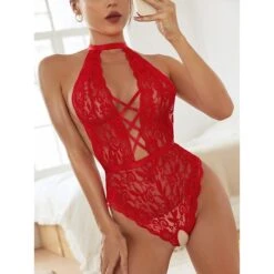 Women‘s Christmas Xmas Lingeries Gift Ladies Sexy Lace Strap Open Crotch Perspective Temptation Bodysuit -Deals The Sexy Bra Store gbswux1652771253290