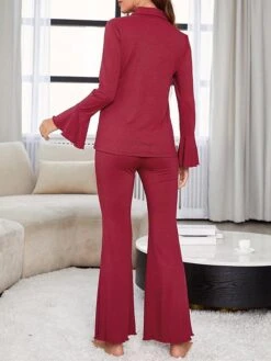 Women's Loungewear Sets Pure Color Fashion Casual Comfort Wedding Party Polyester Breathable Lapel Long Sleeve Shirt Pant Button Fall Winter Wine 7 Women's Loungewear Sets Pure Color Fashion Casual Comfort Wedding Party Polyester Breathable Lapel Long Sleeve Shirt Pant Button Fall Winter Wine -Deals The Sexy Bra Store gbvoea1692950058404