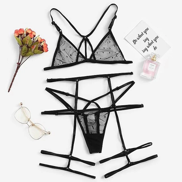 Women'S Sexy Mesh See-Through With Gaiters Three-Point Seduction Set 1 Women'S Sexy Mesh See-Through With Gaiters Three-Point Seduction Set