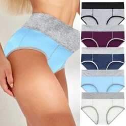 Women's Plus Size Basic Vacation Pure Color Shaping Panty Stretchy High Waist Cotton 5 Pieces Green M -Deals The Sexy Bra Store gcgupl1657610688816