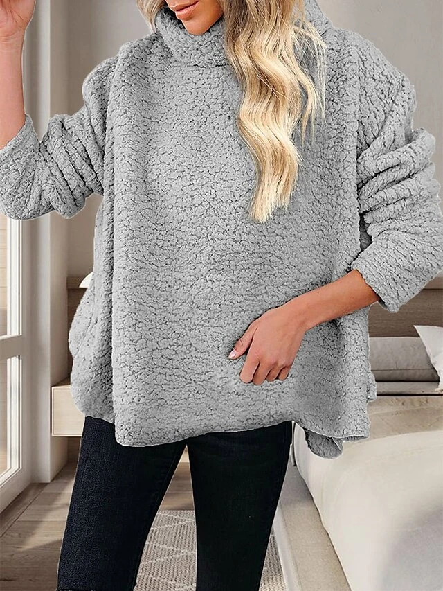 Women's Fleece Turtle Neck Lounge Top Pure Color Casual Comfort Home Street Daily Sherpa Warm Breathable Stand Collar Long Sleeve Pullover Pocket Fall Winter Black Pink 3 Women's Fleece Turtle Neck Lounge Top Pure Color Casual Comfort Home Street Daily Sherpa Warm Breathable Stand Collar Long Sleeve Pullover Pocket Fall Winter Black Pink - Image 3