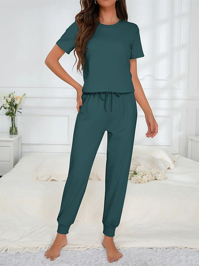 Women's Loungewear Sets 2 Pieces Pure Color Fashion Casual Comfort Street Daily Date Polyester Breathable Crew Neck Short Sleeve Pant Summer Fall Black White 12 Women's Loungewear Sets 2 Pieces Pure Color Fashion Casual Comfort Street Daily Date Polyester Breathable Crew Neck Short Sleeve Pant Summer Fall Black White - Image 12