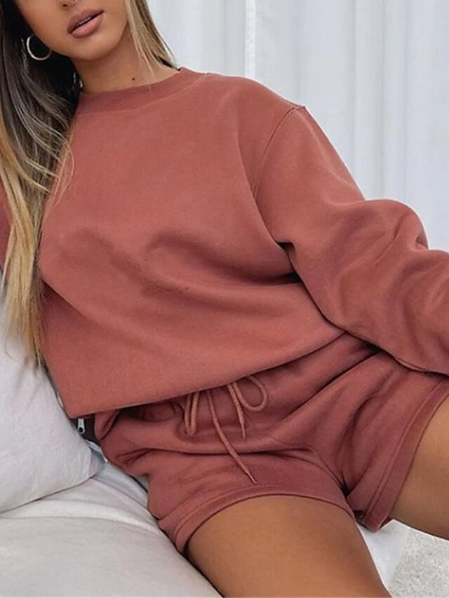 Women's Lounge Sets 2 Pcs Sweatshirt And Shorts Pure Color Fashion Casual Comfort Street Daily Date Polyester Warm Crew Neck Long Sleeve Shorts Fall Winter Black Pink 7 Women's Lounge Sets 2 Pcs Sweatshirt And Shorts Pure Color Fashion Casual Comfort Street Daily Date Polyester Warm Crew Neck Long Sleeve Shorts Fall Winter Black Pink - Image 7