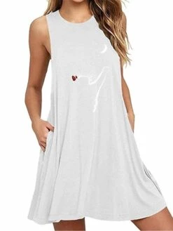 Women's Loungewear Nightshirt Dress Cat Heart Fashion Casual Street Date Airport Cotton Blend Breathable Crew Neck Sleeveless Pocket Summer Spring Black White -Deals The Sexy Bra Store gepafk1679965952759