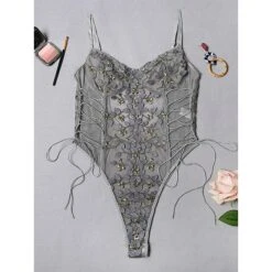 Women's Sexy Bodies Bodysuits Chemises & Negligees Flower Hot See Through Daily Vacation Beach Polyester Breathable Sleeveless Embroidery Summer Spring White Pink -Deals The Sexy Bra Store gfbctl1692602355867