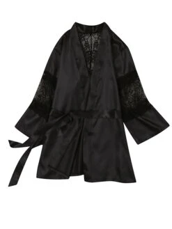 Women's Lace Satin Silk Bathrobe Robes Nightgown Pure Color Fashion Casual Comfort Home Daily Bed Satin Breathable V Wire Summer Fall Black -Deals The Sexy Bra Store gfitvx1689506602624