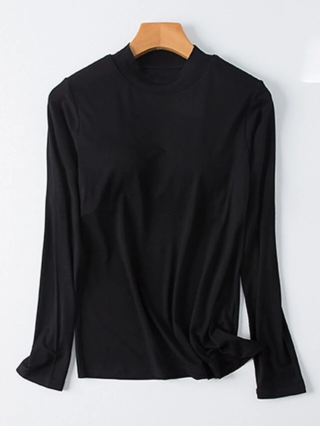 Women's Pajama Top With Chest Pads Loungewear Top Pure Color Fashion Casual Comfort Home Daily Bed Modal Breathable Crew Neck Long Sleeve Fall Winter Black White 14 Women's Pajama Top With Chest Pads Loungewear Top Pure Color Fashion Casual Comfort Home Daily Bed Modal Breathable Crew Neck Long Sleeve Fall Winter Black White - Image 14