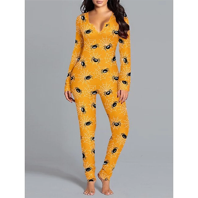 Women's Pajamas Jumpsuit Cat Ghost Retro Gothic Punk & Gothic Halloween Carnival Polyester Breathable V Wire Long Sleeve Fall Winter Black White 12 Women's Pajamas Jumpsuit Cat Ghost Retro Gothic Punk & Gothic Halloween Carnival Polyester Breathable V Wire Long Sleeve Fall Winter Black White - Image 12