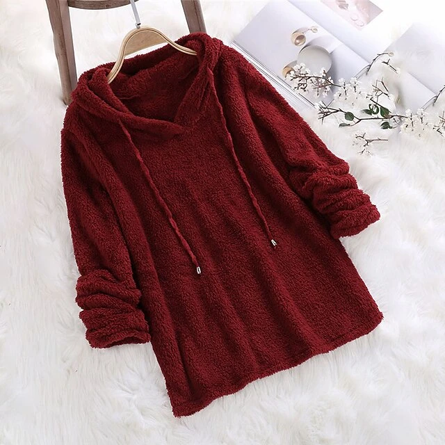 Women's Plus Size Loungewear Top Pure Color Warm Simple Plush Home Daily Vacation Fleece Hoodie Long Sleeve Fall Winter Black White 12 Women's Plus Size Loungewear Top Pure Color Warm Simple Plush Home Daily Vacation Fleece Hoodie Long Sleeve Fall Winter Black White - Image 12
