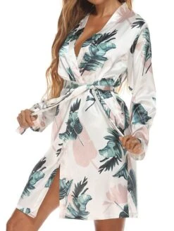 Women's Pajamas Robes Gown Bathrobes Nighty 1 PCS Star Flower Fashion Retro Comfort Home Wedding Party Spa Satin V Wire Long Sleeve Print Belt Included Spring Summer Black Blue -Deals The Sexy Bra Store ghwism1643189536520