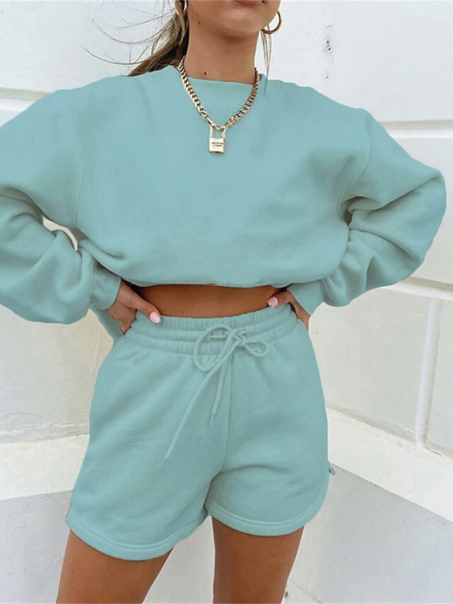 Women's Lounge Sets 2 Pcs Sweatshirt And Shorts Pure Color Fashion Casual Comfort Street Daily Date Polyester Breathable Crew Neck Long Sleeve Shorts Fall Winter Black Blue 5 Women's Lounge Sets 2 Pcs Sweatshirt And Shorts Pure Color Fashion Casual Comfort Street Daily Date Polyester Breathable Crew Neck Long Sleeve Shorts Fall Winter Black Blue - Image 5