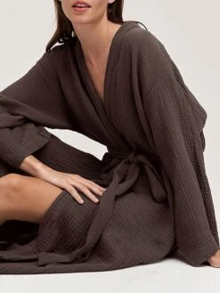 Women's Pajamas Bathrobe Robes Gown Pure Color Simple Casual Comfort Home Daily Bed Cotton Breathable V Wire Long Sleeve Pocket Summer Fall Orange Brown -Deals The Sexy Bra Store glvxac1693206732392