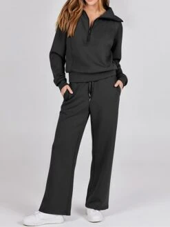 Women's Loungewear Sets Pure Color Fashion Sport Casual Home Street Daily Polyester Breathable Lapel Long Sleeve Hoodie Pant Pocket Fall Winter Black Fuchsia -Deals The Sexy Bra Store gmkuee1694742405084