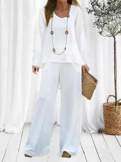 Women's Loungewear Sets Pure Color Fashion Comfort Soft Home Daily Bed Polyester Breathable Crew Neck Long Sleeve Pullover Pant Fall Winter Black White -Deals The Sexy Bra Store gmyzkb1694164343760