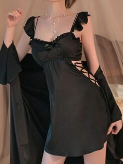 Women's Satin Silk Bathrobe Nightgown Nightshirt Dress 2 Pieces Pure Color Casual Comfort Soft Home Bed Breathable V Wire Long Sleeve Hole Fall Winter Black White 30 Women's Satin Silk Bathrobe Nightgown Nightshirt Dress 2 Pieces Pure Color Casual Comfort Soft Home Bed Breathable V Wire Long Sleeve Hole Fall Winter Black White -Deals The Sexy Bra Store gnexpk1697699901328