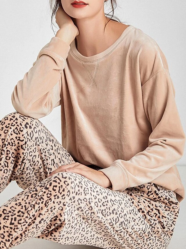 Women's Loungewear Sets Leopard Grid / Plaid Fashion Comfort Soft Home Christmas Street Polyester Warm Crew Neck Long Sleeve Hoodie Pant Pocket Fall Winter Camel Purple 3 Women's Loungewear Sets Leopard Grid / Plaid Fashion Comfort Soft Home Christmas Street Polyester Warm Crew Neck Long Sleeve Hoodie Pant Pocket Fall Winter Camel Purple - Image 3