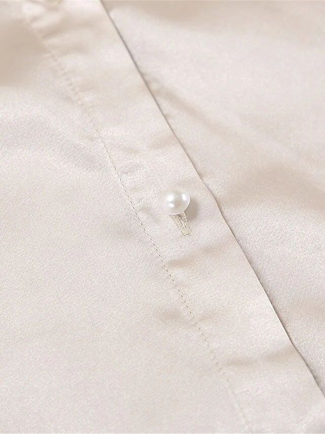 Women's Pajamas Pajama Top And Pant Sets Pure Color Simple Casual Soft Home Daily Bed Satin Breathable Lapel Long Sleeve Shirt Shorts Spring Summer Black White 12 Women's Pajamas Pajama Top And Pant Sets Pure Color Simple Casual Soft Home Daily Bed Satin Breathable Lapel Long Sleeve Shirt Shorts Spring Summer Black White - Image 12