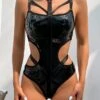 Women'S Sexy Patent Leather Cutout Leaky Back One-Piece Play Underwear