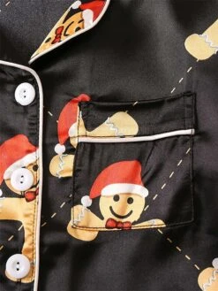 Women's Christmas Pajamas Sets Cartoon Color Combo Simple Casual Comfort Home Bed Satin Breathable Lapel Long Sleeve Shirt Pant Button Pocket Fall Winter Black -Deals The Sexy Bra Store goceks1696751802200