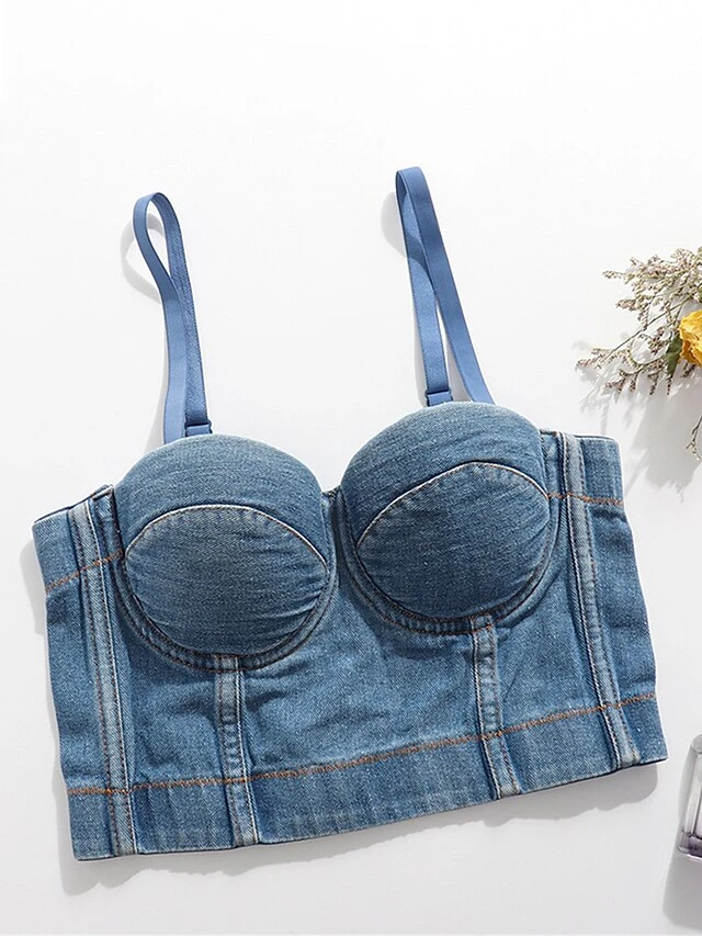 Women's Denim Corset Top Bustier Solid Fashion Bar Vacation Breathable Straps Sleeveless Backless Summer Spring Black Blue 6 Women's Denim Corset Top Bustier Solid Fashion Bar Vacation Breathable Straps Sleeveless Backless Summer Spring Black Blue - Image 6