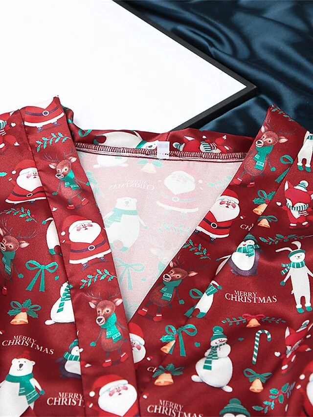 Women's Pajamas Robe Bathrobe Silk Robe Animal Bear Casual Comfort SoftXmas Home Christmas Bed Satin Breathable V Wire Long Sleeve Fall Winter Wine 3 Women's Pajamas Robe Bathrobe Silk Robe Animal Bear Casual Comfort SoftXmas Home Christmas Bed Satin Breathable V Wire Long Sleeve Fall Winter Wine - Image 3