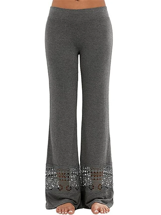 Women's Plus Size Loungewear Pants Pure Color Basic Casual Comfort Home Street Daily Polyester Breathable Pant Hole Summer Spring Black Light Grey 4 Women's Plus Size Loungewear Pants Pure Color Basic Casual Comfort Home Street Daily Polyester Breathable Pant Hole Summer Spring Black Light Grey - Image 4