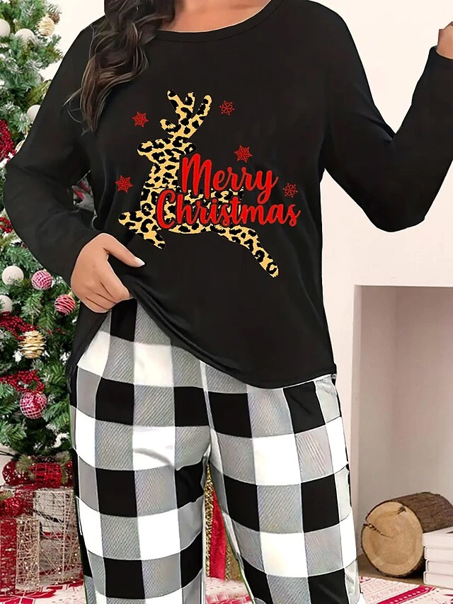 Women's Christmas Pajamas Top Letter Santa Claus Casual Comfort Home Christmas Spandex Fall Winter Black Red 3 Women's Christmas Pajamas Top Letter Santa Claus Casual Comfort Home Christmas Spandex Fall Winter Black Red - Image 3
