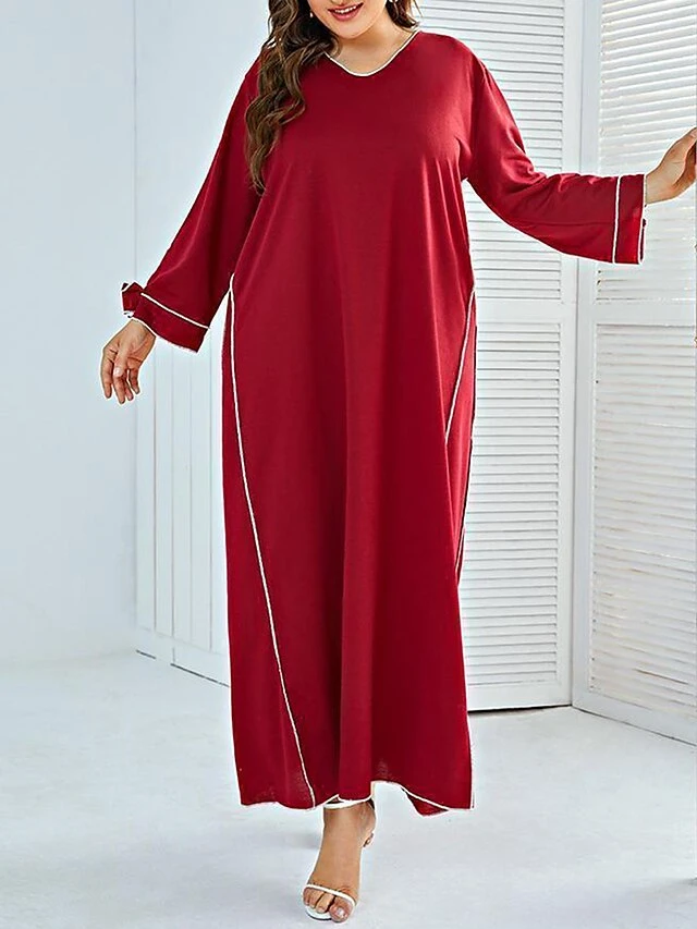Women's Plus Size Loungewear Nightshirt Dress Stripe Fashion Simple Casual Home Xmas Daily Bed Polyester Breathable V Wire Long Sleeve Spring Fall Red 6 Women's Plus Size Loungewear Nightshirt Dress Stripe Fashion Simple Casual Home Xmas Daily Bed Polyester Breathable V Wire Long Sleeve Spring Fall Red - Image 6