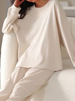 Women's Loungewear Sets Pure Color Fashion Casual Comfort Street Daily Going Out Cotton Breathable Crew Neck Long Sleeve Pant Summer Fall Blue Green