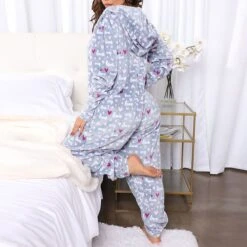 Women's Christmas Pajamas Winter Jumpsuits Sets Nighty Leopard Star Simple Comfort Xmas Home Street Daily Cotton Blend Warm Gift V Wire Long Sleeve Basic Elastic Waist Fall Winter Light Pink Black -Deals The Sexy Bra Store gugtmb1634292625147