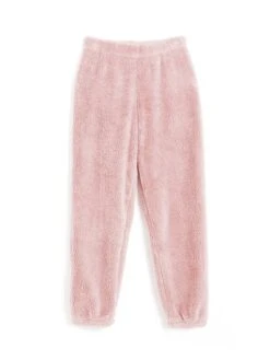 Women's Polar Fleece Pajama Pants Pure Color Simple Plush Casual Street Daily Date Warm Breathable Pant Elastic Waist Fall Winter Lotus Pink Pink -Deals The Sexy Bra Store guqflu1696231996568