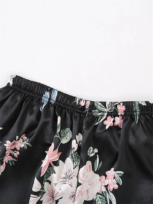 Women's Pajamas Sets Flower Fashion Comfort Soft Home Daily Bed Satin Breathable Lapel Long Sleeve Shirt Pant Button Pocket Fall Winter Black Gray 12 Women's Pajamas Sets Flower Fashion Comfort Soft Home Daily Bed Satin Breathable Lapel Long Sleeve Shirt Pant Button Pocket Fall Winter Black Gray - Image 12