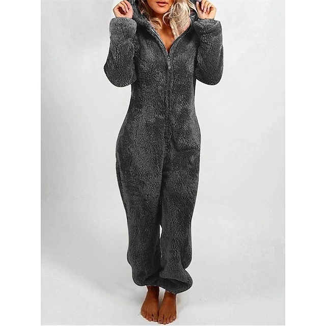 Women's Plus Size Onesie Pajama For Adult Pure Color Warm Fashion Plush Home Christmas DailyWarm Hoodie Long Sleeve Fall Winter Black Red 2 Women's Plus Size Onesie Pajama For Adult Pure Color Warm Fashion Plush Home Christmas DailyWarm Hoodie Long Sleeve Fall Winter Black Red - Image 2