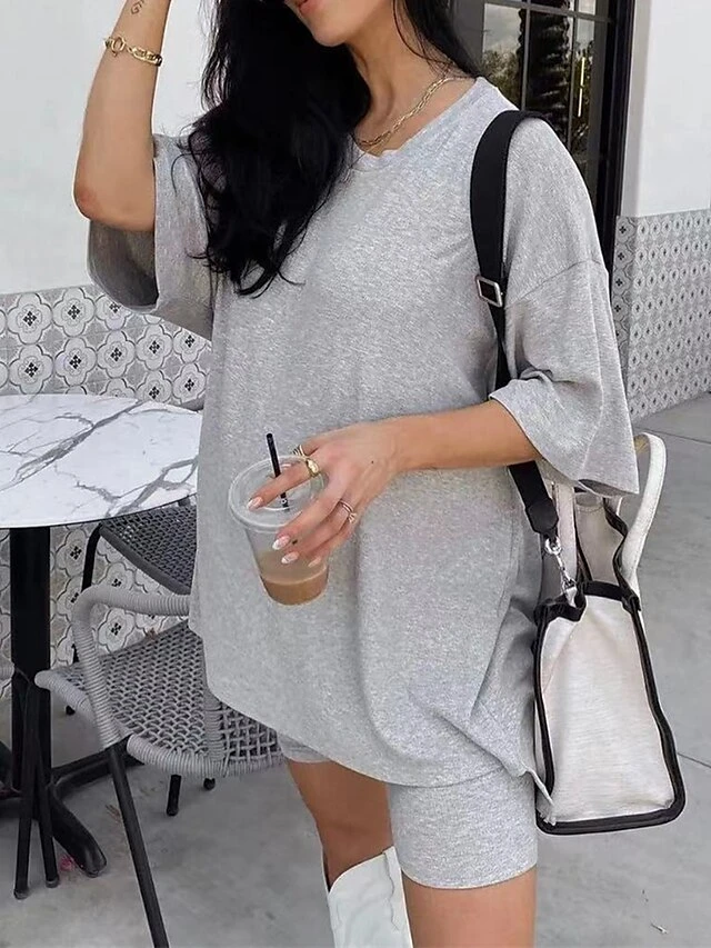 Women's Loungewear Sets 2 Pieces Pure Color Fashion Casual Comfort Street Daily Date Polyester Breathable Crew Neck Short Sleeve Shorts Summer Fall Black Red 7 Women's Loungewear Sets 2 Pieces Pure Color Fashion Casual Comfort Street Daily Date Polyester Breathable Crew Neck Short Sleeve Shorts Summer Fall Black Red - Image 7