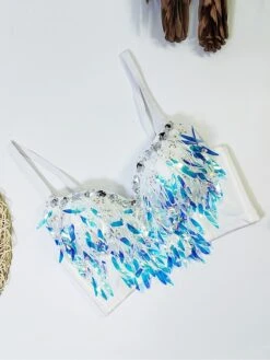 Women's Rhinestone Corset Bustier Feather Undergarments Home Daily Bed Polyester Breathable Straps Sleeveless Backless Summer Spring Black White -Deals The Sexy Bra Store gwuclg1696315680880