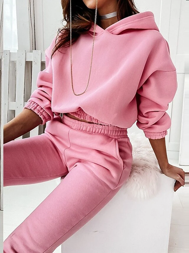 Women's Loungewear Nighty Sets 2 Pieces Pure Color Sport Simple Comfort Home Daily Gyms Polyester Warm Hoodie Long Sleeve Hoodie Pant Pocket Hoodie Fall Winter Pink Khaki 3 Women's Loungewear Nighty Sets 2 Pieces Pure Color Sport Simple Comfort Home Daily Gyms Polyester Warm Hoodie Long Sleeve Hoodie Pant Pocket Hoodie Fall Winter Pink Khaki - Image 3