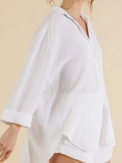 Women's Pajamas Pajama Top And Pant Sets Pure Color Simple Casual Soft Home Daily Bed Cotton Breathable Lapel Long Sleeve Shirt Shorts Button Fall Spring Black White -Deals The Sexy Bra Store gxgoni1673429695947