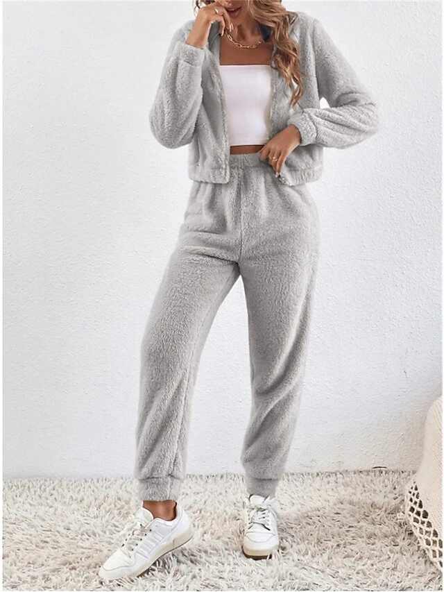 Women's Pajamas Sets Pure Color Warm Fashion Plush Home Daily Bed Polyester Warm Breathable Hoodie Long Sleeve Cardigan Pant Elastic Waist Fall Winter Green Khaki 7 Women's Pajamas Sets Pure Color Warm Fashion Plush Home Daily Bed Polyester Warm Breathable Hoodie Long Sleeve Cardigan Pant Elastic Waist Fall Winter Green Khaki - Image 7
