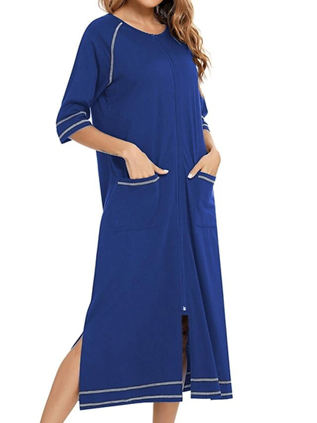 Women's Pajamas Robes Gown Bathrobes Pjs Stripe Simple Comfort Home Daily Cotton Crew Neck Half Sleeve Pocket Winter Fall Blue Pink 12 Women's Pajamas Robes Gown Bathrobes Pjs Stripe Simple Comfort Home Daily Cotton Crew Neck Half Sleeve Pocket Winter Fall Blue Pink - Image 12