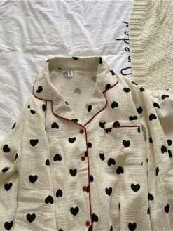 Women's Plus Size Heart Print Pajama Sets Simple Casual Comfort Home Daily Bed Polyester Breathable Lapel Long Sleeve Shirt Pant Button Summer Fall White -Deals The Sexy Bra Store gzphbe1689581320862
