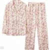 Women's Loungewear Sets Animal Grid / Plaid Fashion Comfort Soft Home Daily Bed Polyester Breathable Lapel Long Sleeve Shirt Pant Button Pocket Fall Winter White Cow Pink Cow