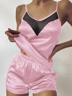 Women's Pajamas Sets Nighty Pjs 2 Pieces Pure Color Fashion Simple Comfort Home Daily Bed Satin Breathable Gift V Wire Sleeveless Shorts Backless Spring Summer Green Purple / Silk -Deals The Sexy Bra Store gzwzkn1639390219405