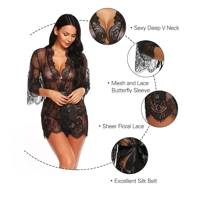 Women's Plus Size Sexy Lingerie Chemises & Negligees Spandex Transparent White Black / Super Sexy 8 Women's Plus Size Sexy Lingerie Chemises & Negligees Spandex Transparent White Black / Super Sexy - Image 8